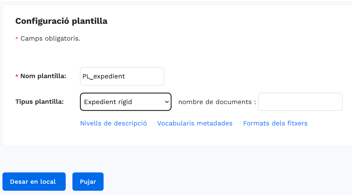 Camps configuració plantilla