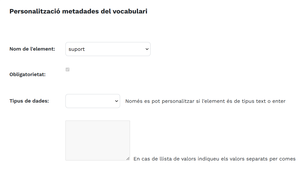 Personalització metadades vocabulari
