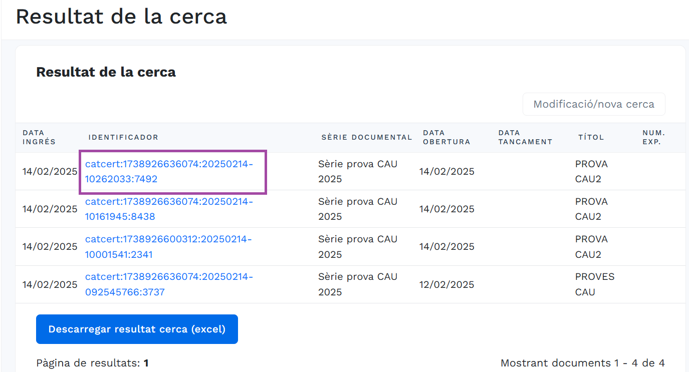 Identificador del resultado de la búsqueda